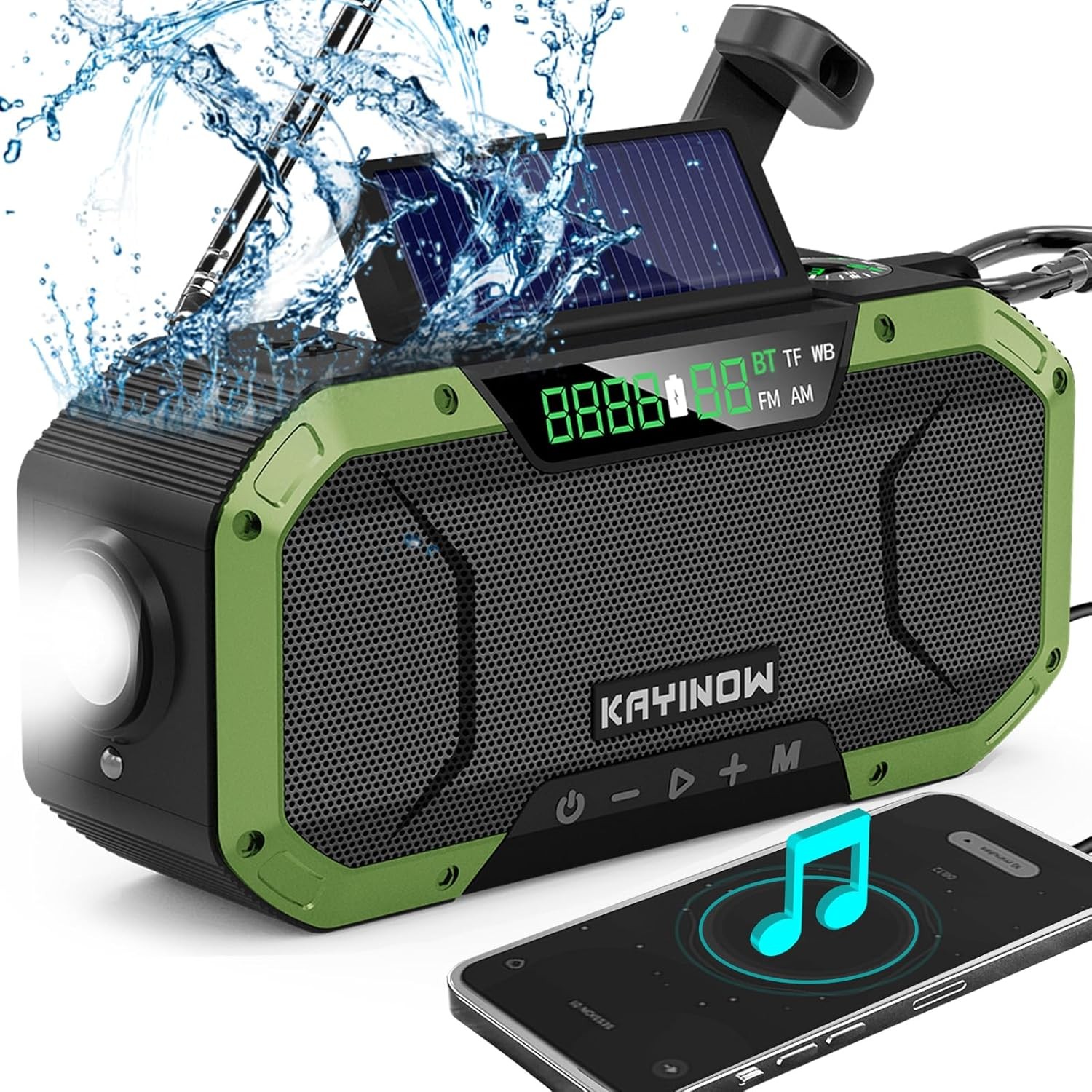 Hand Crank Solar Power Emergency Radio with Waterproof Bluetooth Speaker,Portabl