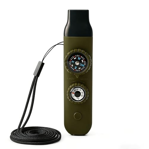 Multifunctional Survival Emergency Whistle for Kids with Compass army green