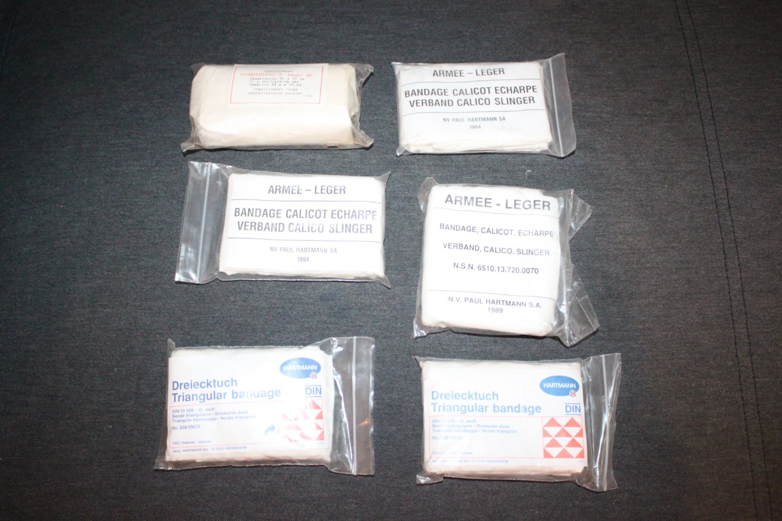 6) Belgium Military White Bandage Multi-Use Slinge First Aid Kit Emergency Field