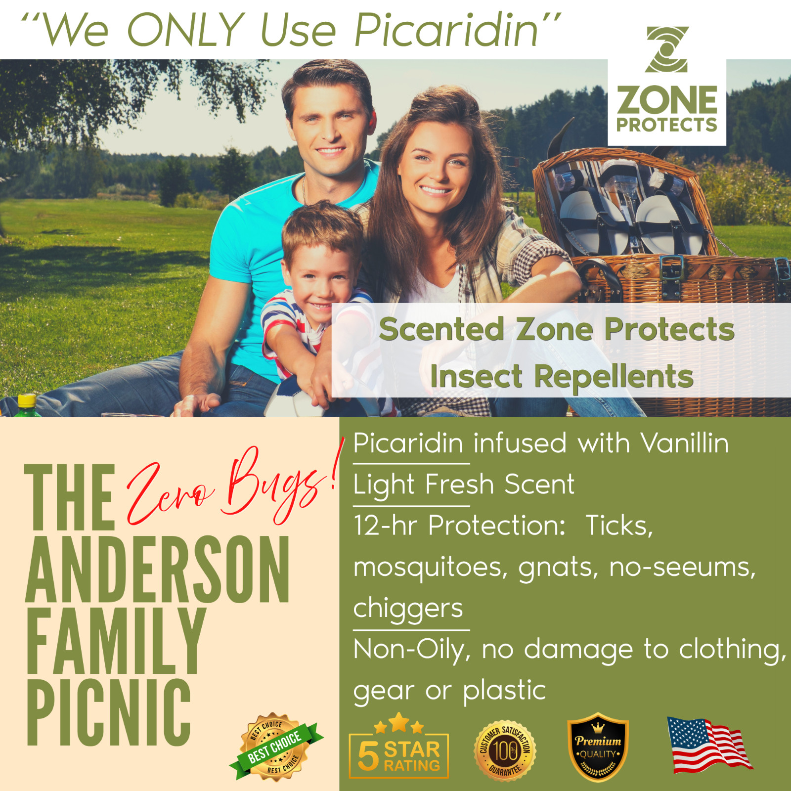 Zone Protects Picaridin Scented Insect Spray DEET Free 2pk 4oz & 8oz Refill