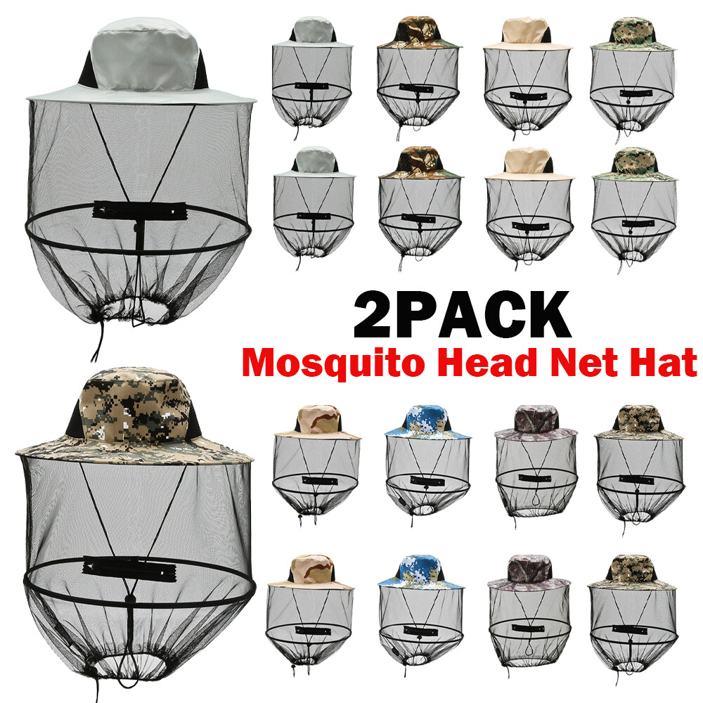 2X Anti-Mosquito Bug Bee Insect Head Net Hat Cap Sun Protect for Fishing Camping