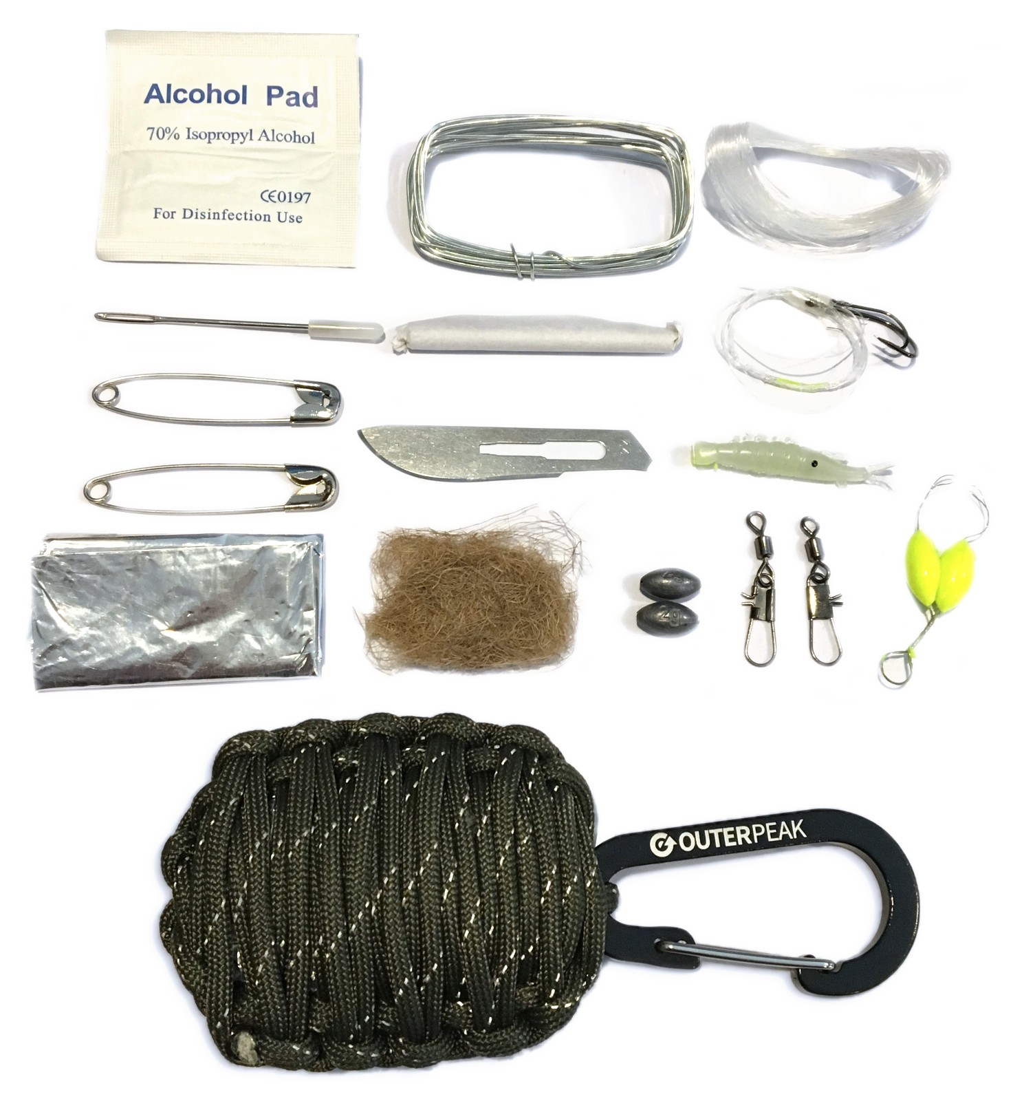20-Piece Emergency Army Green Reflective Paracord Survival Kit