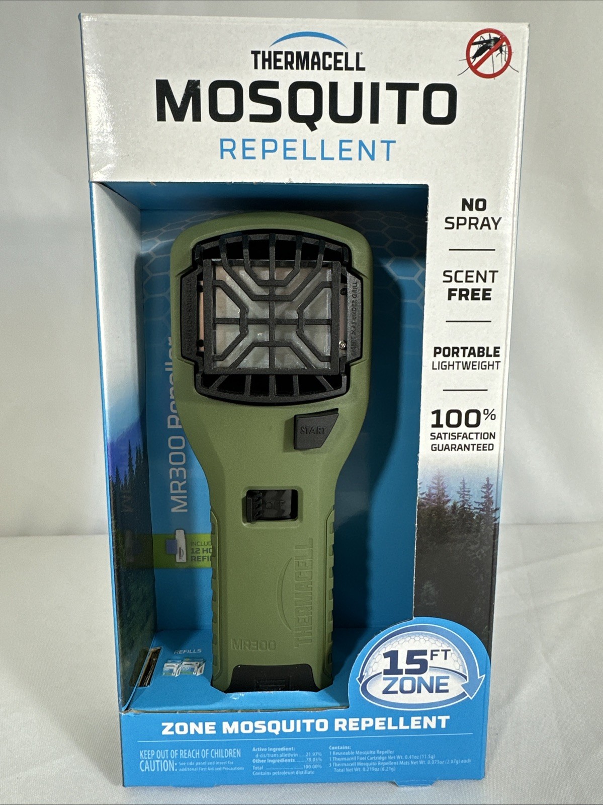 Thermacell MR300 Mosquito Repeller 15ft Zone Fuel & Pads Included – GREEN – NEW