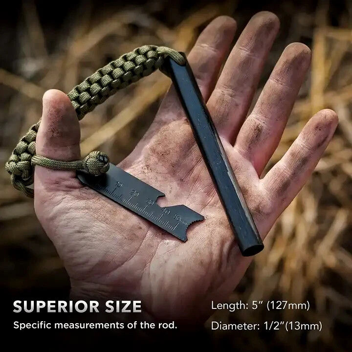 HUGE 5″ x 1/2″ FERRO ROD Fire Starter PARACORD Lanyard Military Survival Striker
