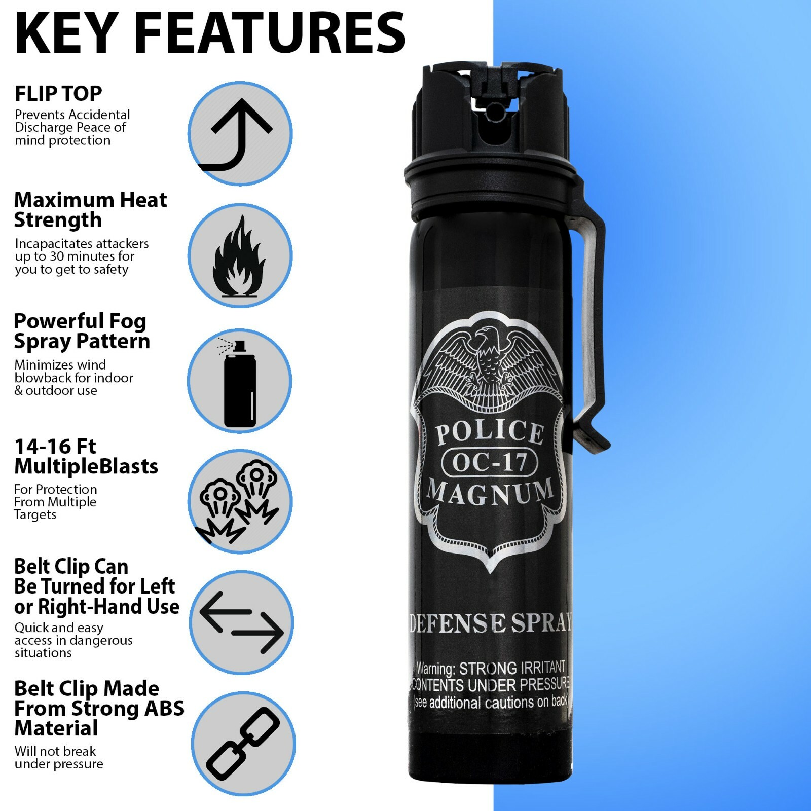 2 POLICE MAGNUM Pepper Spray 5 Ounce Flip Top Belt Clip Fogger Safety Security