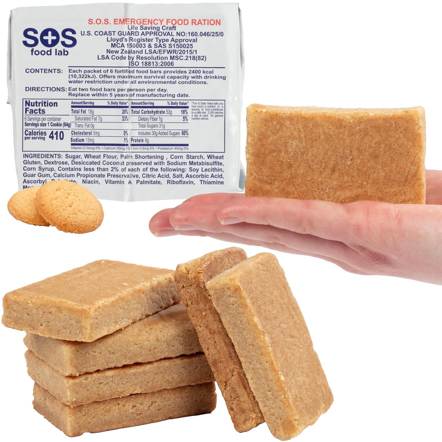 SOS Food Lab Emergency Food Bar – 2400 Calorie Ration (Shortbread Cookie)