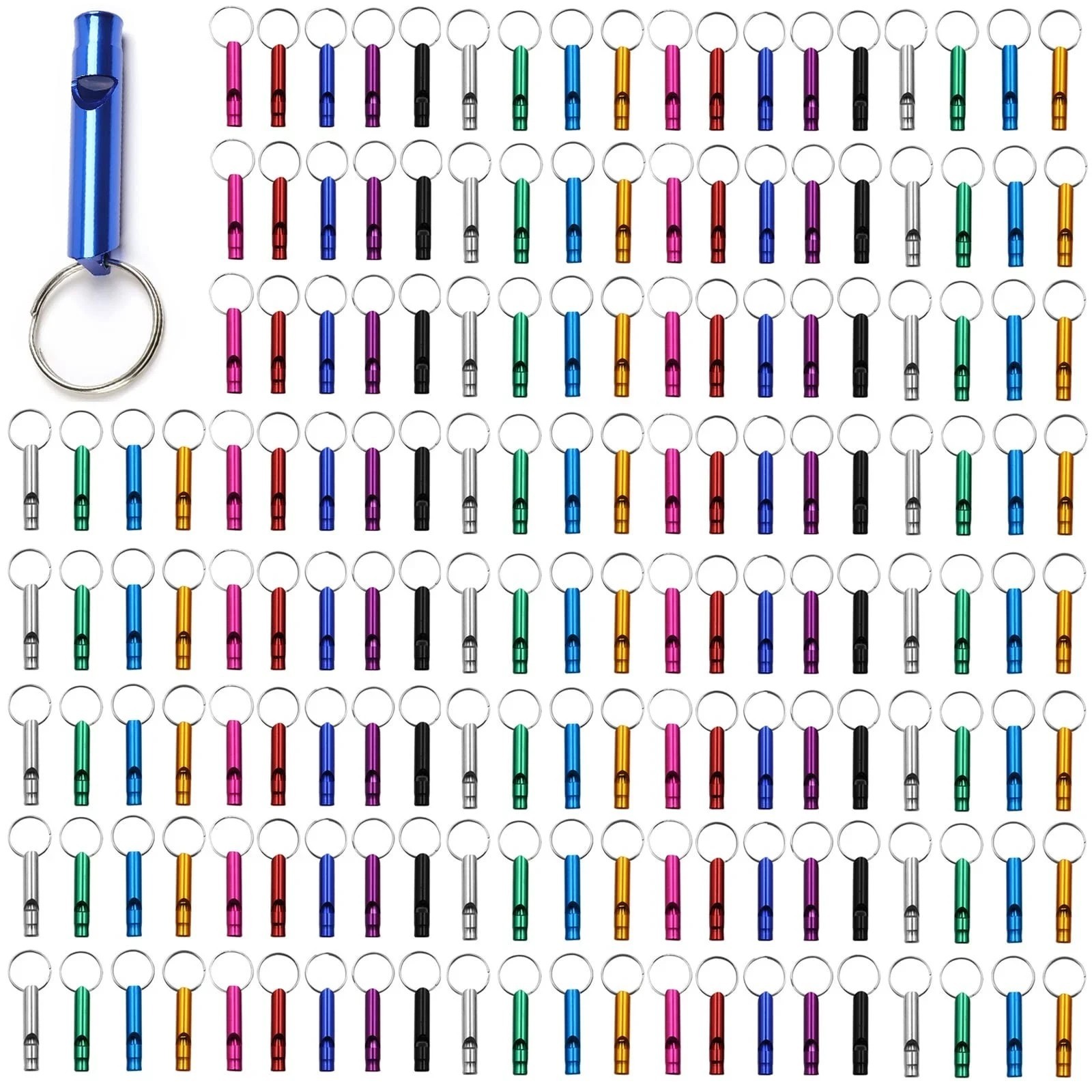 100 Pieces Emergency Whistle with Keychain Aluminum Whistle Survival Whistle …