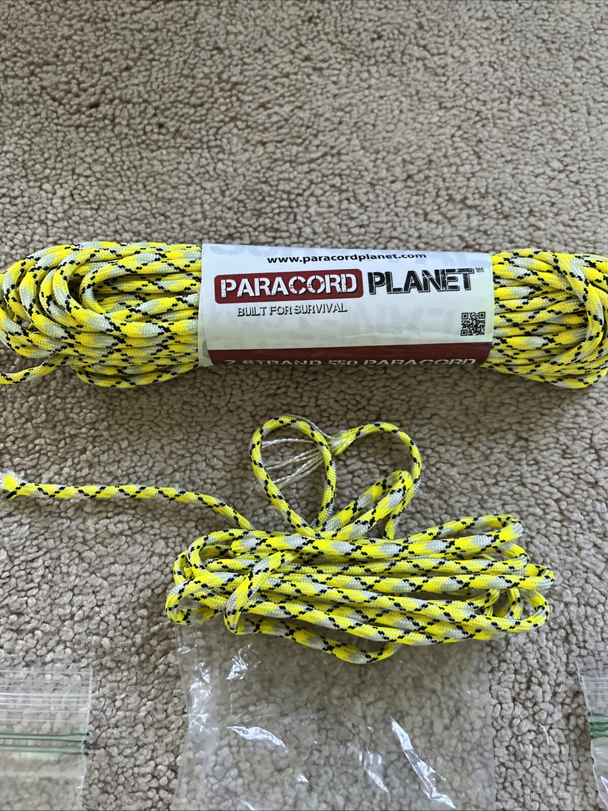 LOT OF 7 YELLOW 550 7 Strand Paracord WHITE BLUE BLACK GRAY PURPLE GREEN USA
