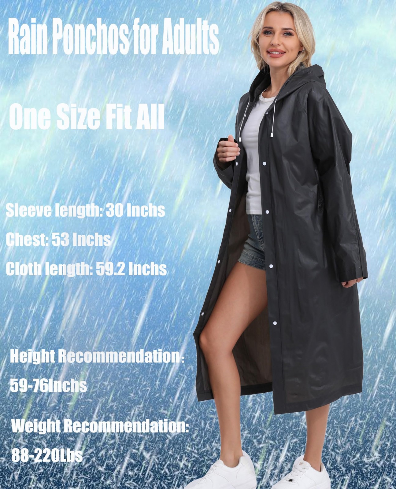 2-Pack Reusable Rain Ponchos for Adults, HOOMBOOM Raincoats Emergency for Wom…