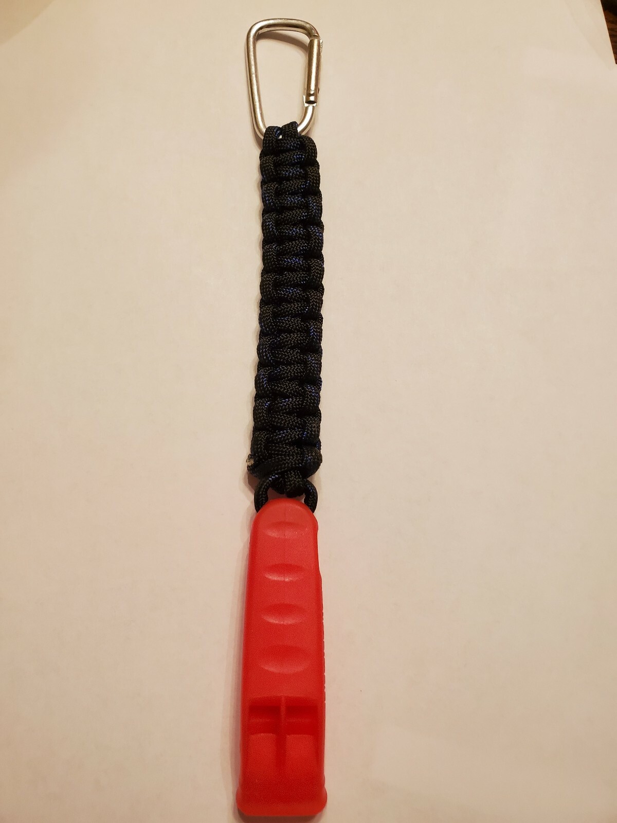 Blaze Orange Flat SAFETY WHISTLE with paracord clip For camping boating fishing