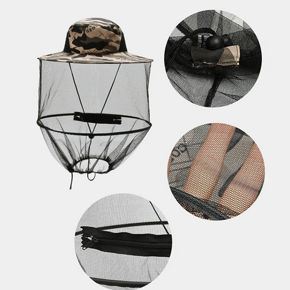Mosquito Head Net Hat with Hidden Mesh Protect Bugs Bees for Hiking Fishing 2PC