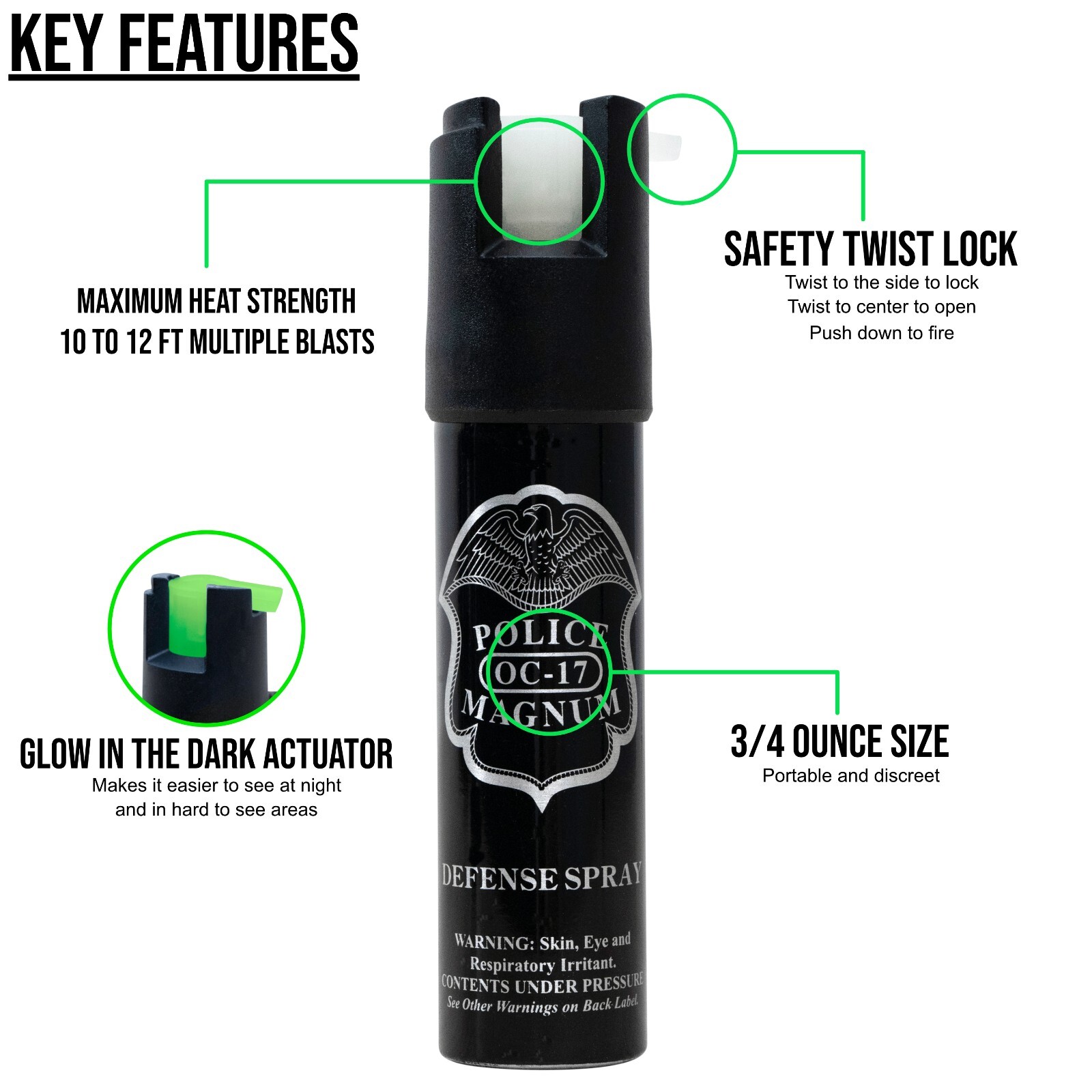 10 Police Magnum pepper spray .75oz GID safety self defense security protection