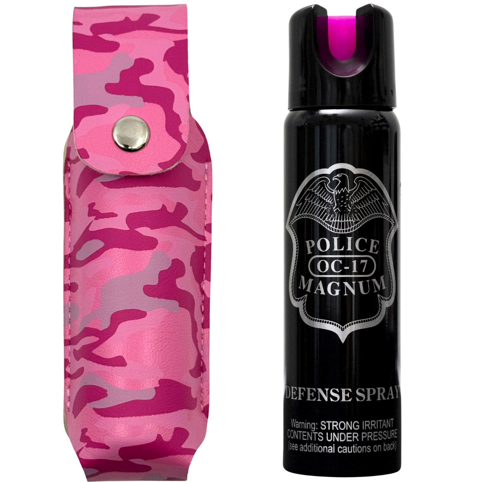 Police Magnum 4oz Twist lock HP pepper spray PINK CAMO holster belt clip defense