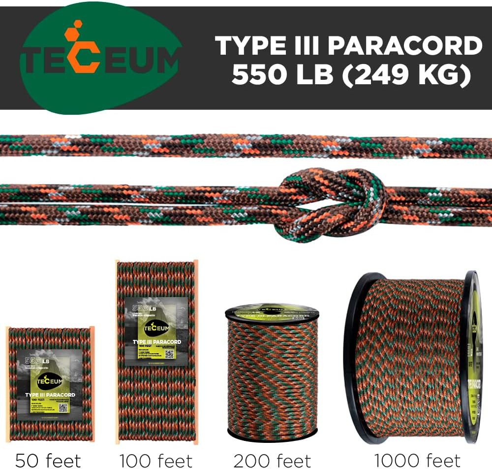 Reflective Paracord Rope 1000 – 1000Ft/200Ft/100Ft/50Ft – 40+ Colors – Glow in t
