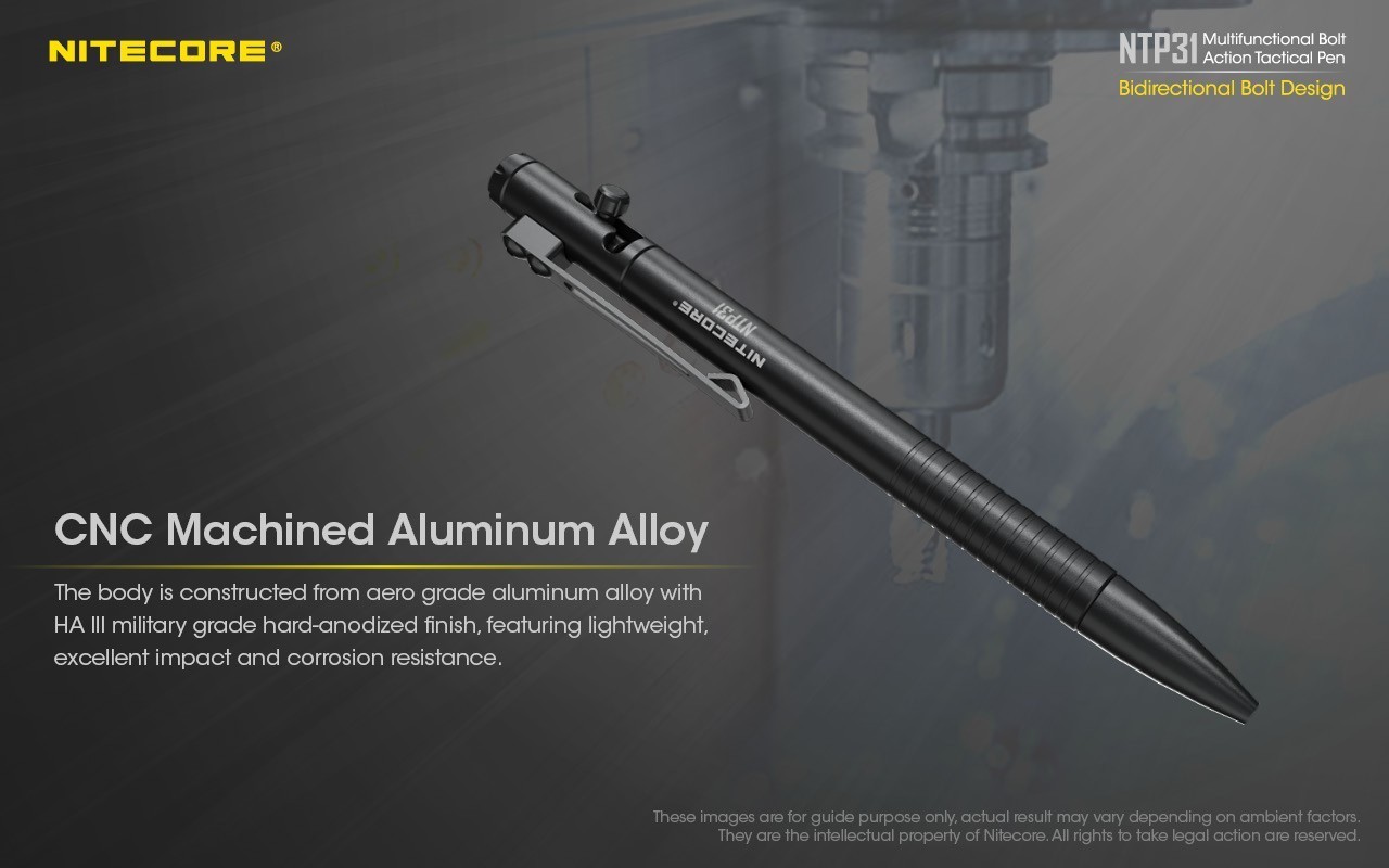 NITECORE NTP31 Bolt Action Aluminum Alloy Tactical Pen W/ Tungsten Glass Breaker