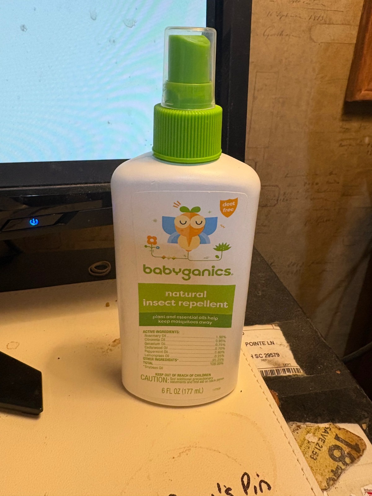 Babyganics Natural Insect Repellent Deet Free Plant and Essential Oils 6 fl Oz