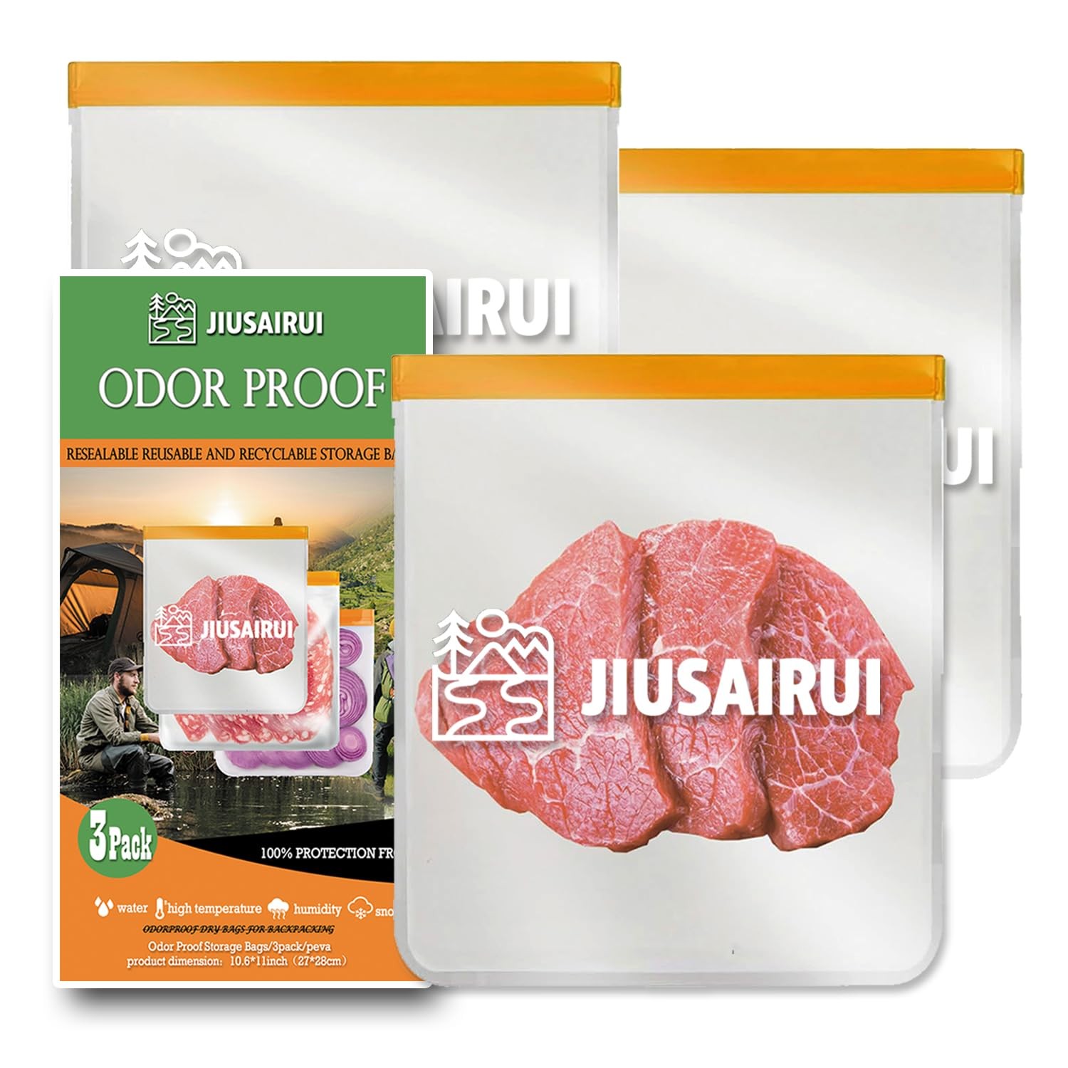 JIUSAIRUI Odor Proof Bear Bags for Food Backpacking: 3Pack Reusable Bear Proo…