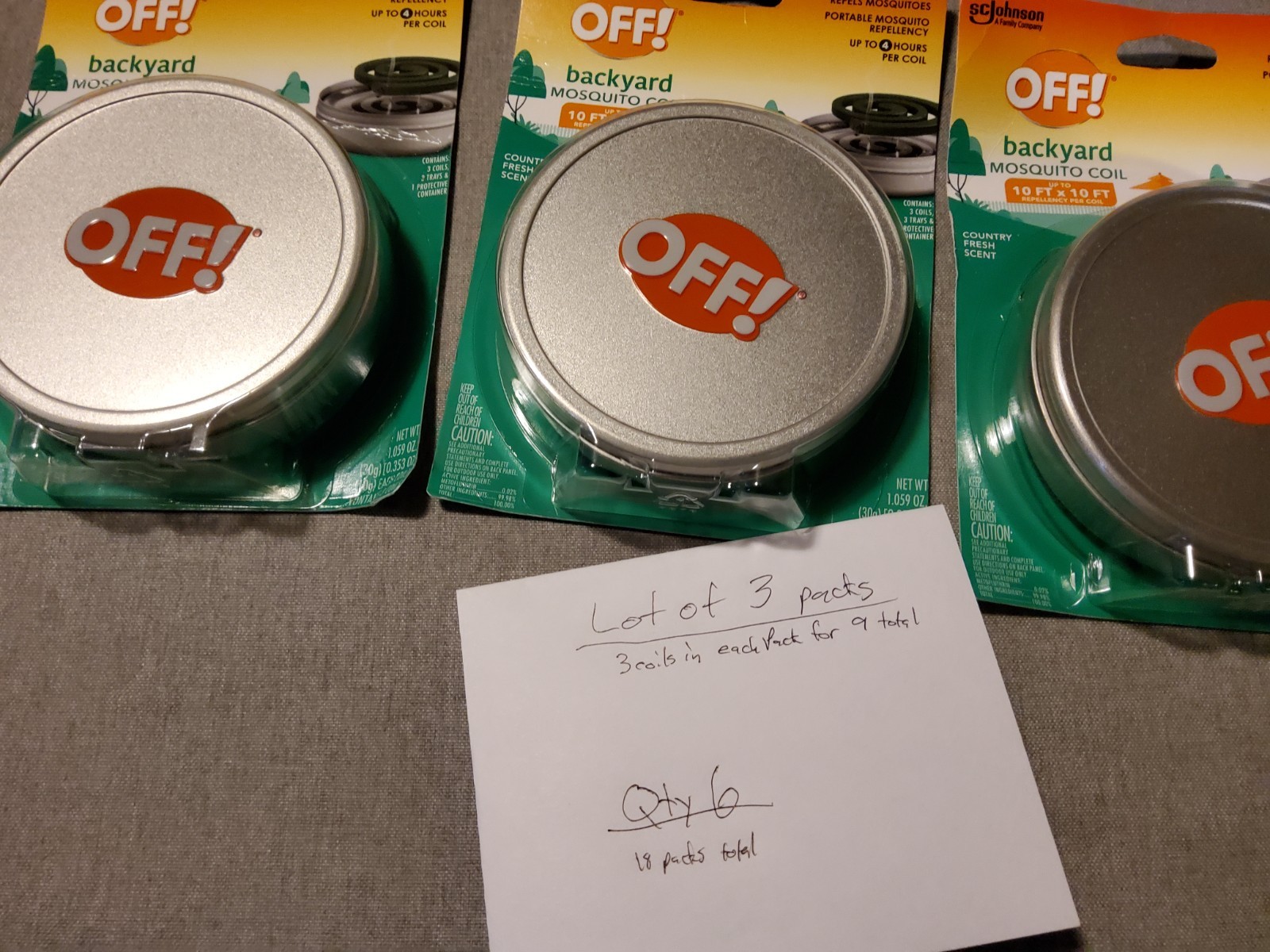 Lot of 3 OFF! Backyard Mosquito Coil Packs Country Fresh Scent (9 Total Coils)