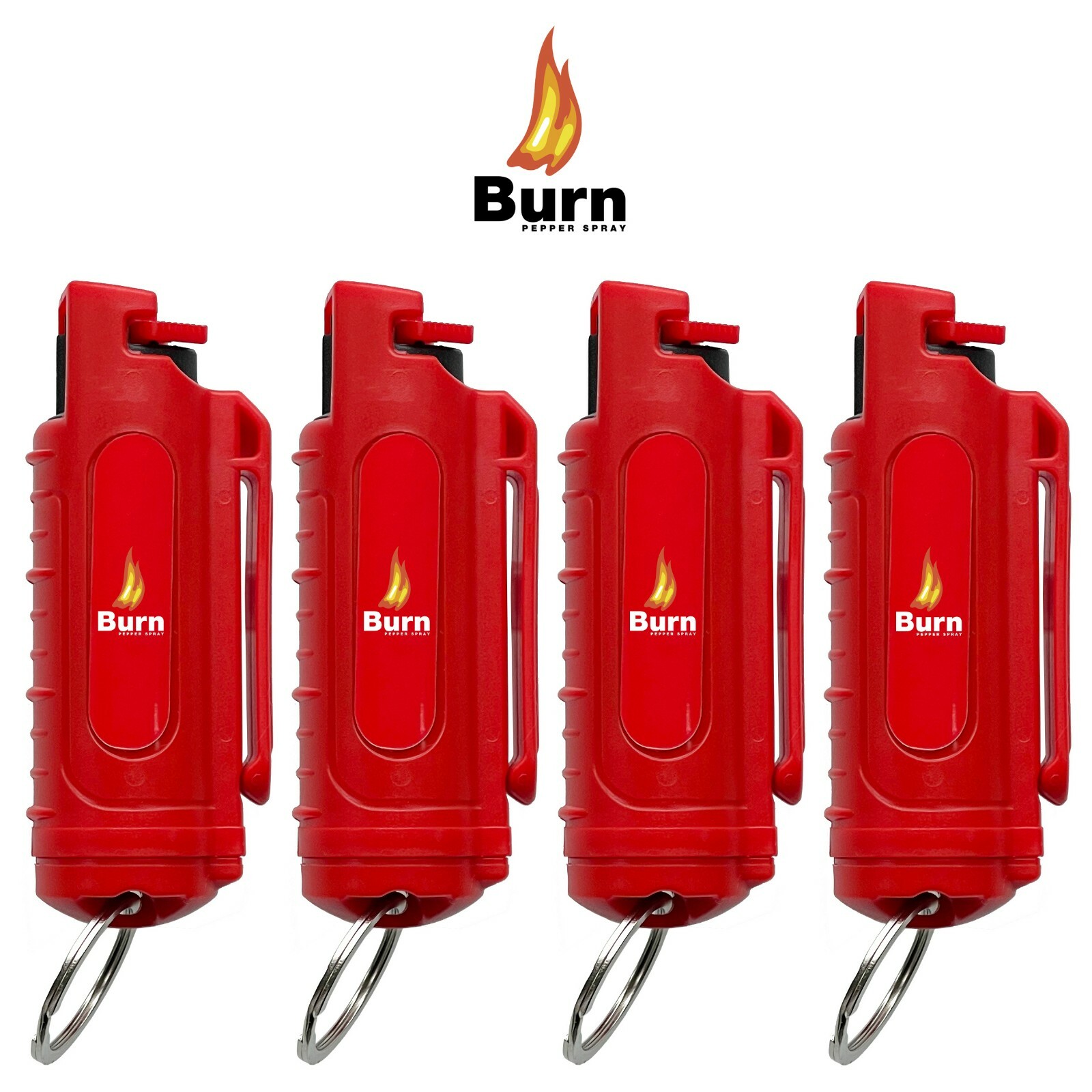 4 BURN Pepper Spray Keychain 1/2oz Self Defense Red Safety Lock Case Molded