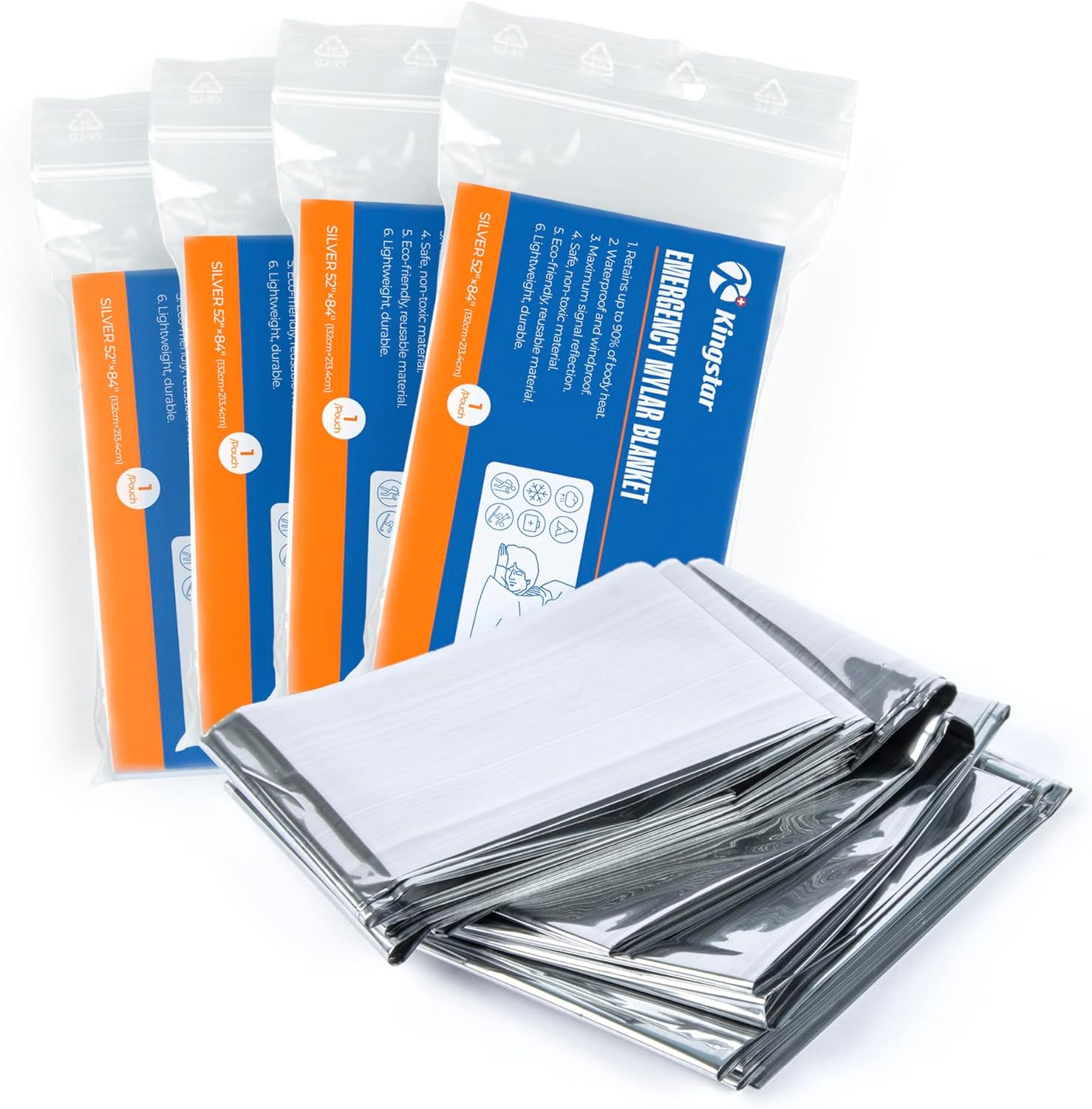 Emergency Blankets (4 Packs, 84″ L X 52″ W) Mylar Thermal Blankets for Survival