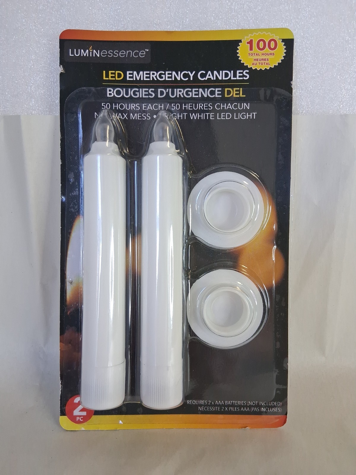 LED Emergency Candles Battery Operated 2 Pack 100 Total Hours Luminessence