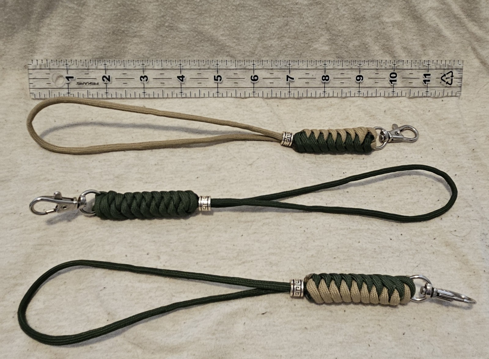 550 Paracord Wrist Lanyards, Army Green and Grizzly, 1.5 ” Swivel Snap Hook