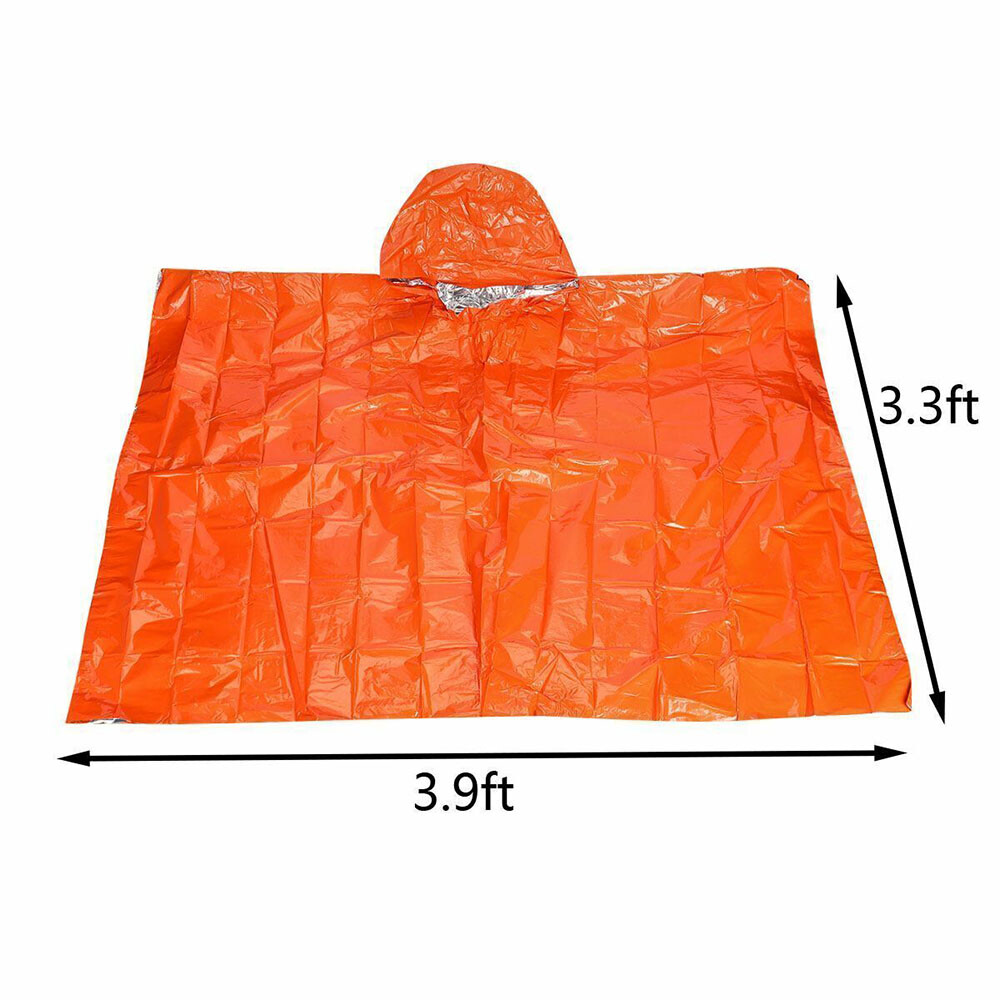 2Pack Emergency Rain Poncho, Retain Heat for Camping Survival, Hooded, Reusable