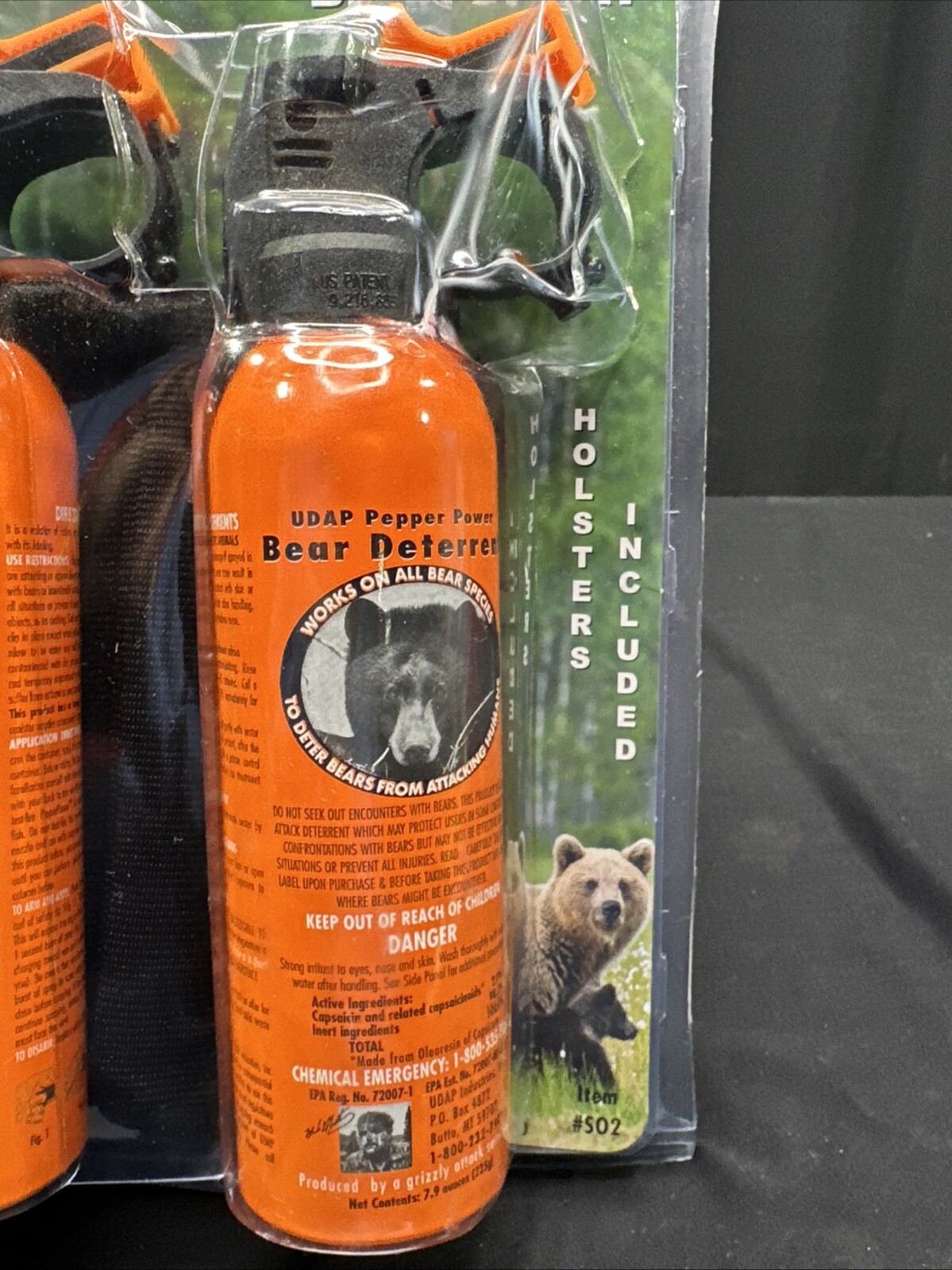 Lot of 2 UDAP Pepper Power Bear Spray Repellant With 2 Holsters 30 Foot Fog