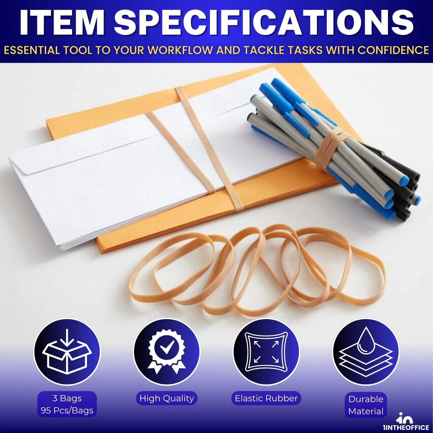 1InTheOffice Rubber Bands Size 64, Elastic 1/4 lb., 3Pack