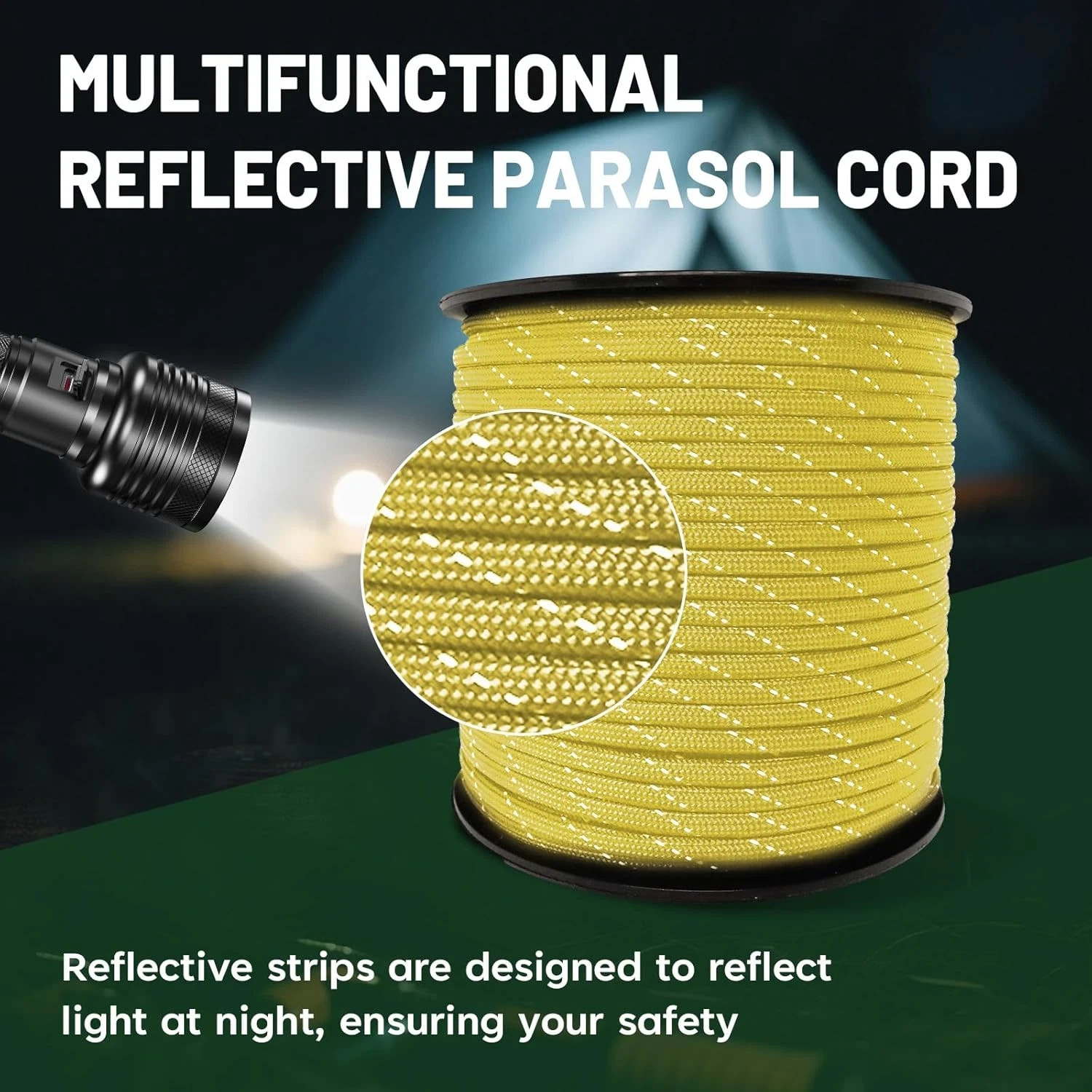 200ft Yellow 550 Reflective Paracord Type III 7 Strand Cord