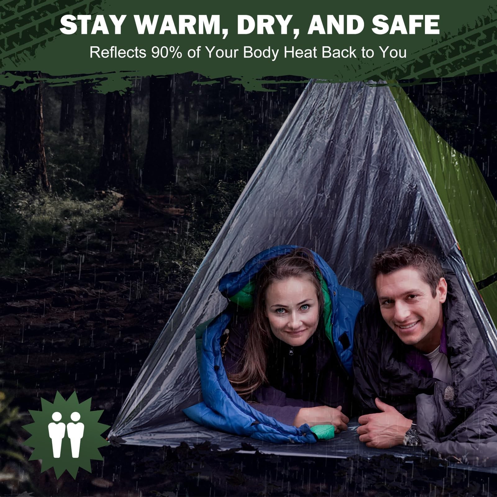 Life Emergency Shelter Survival Tent – 2 Person Space Blanket 2 Pack, Green
