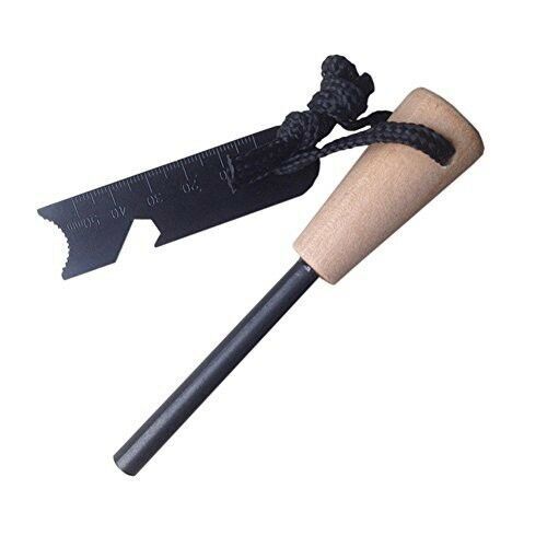 Ferrocerium Rod 2PCS Fire Starter w/ Wood Handle and Steel Scraper Flint Striker