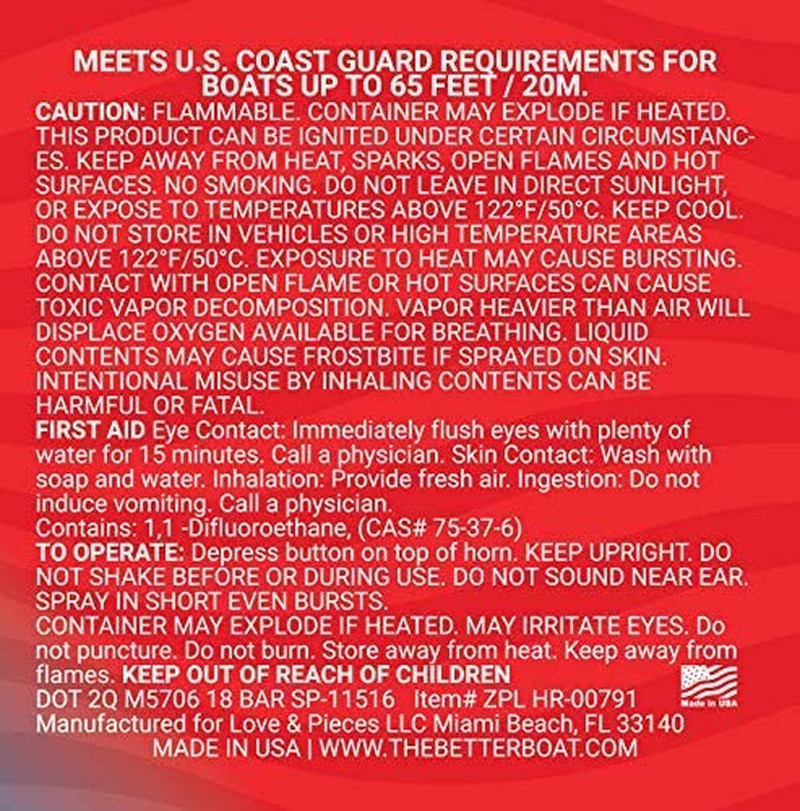 Marine Safety Air Horn, Very Loud Handheld Fog Horn, Mini Compressed Can 1.4Oz f