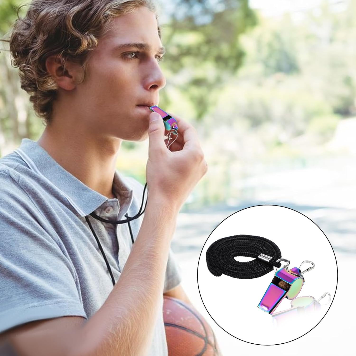 3 Pcs Coach Whistle with Lanyard Stainless Steel Metal Teacher Whistles Colorful