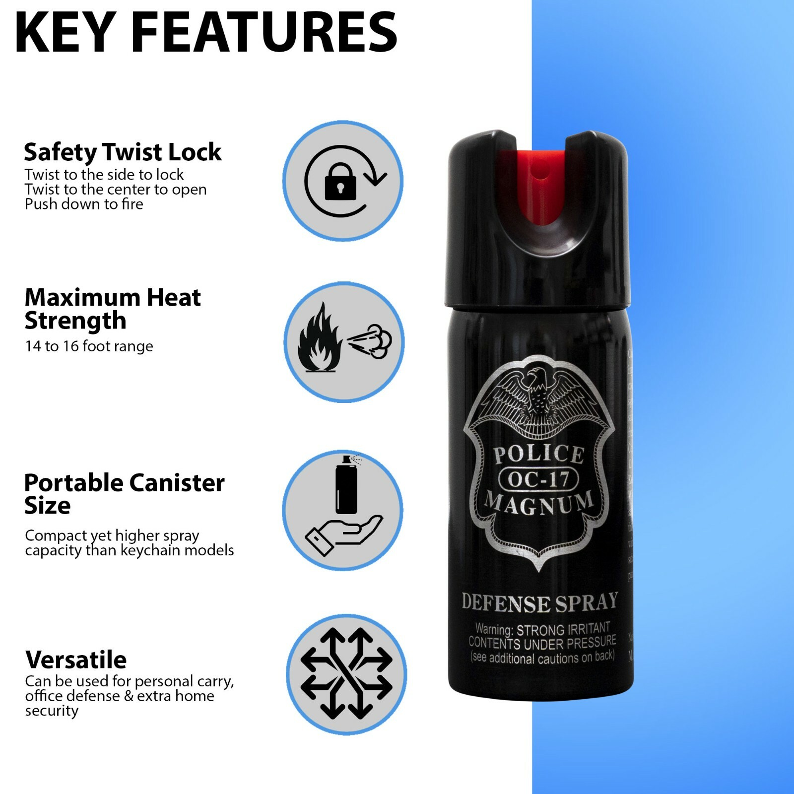 2 Police Magnum pepper spray 2 ounce Stream Twist Lock Safety Defense Protection