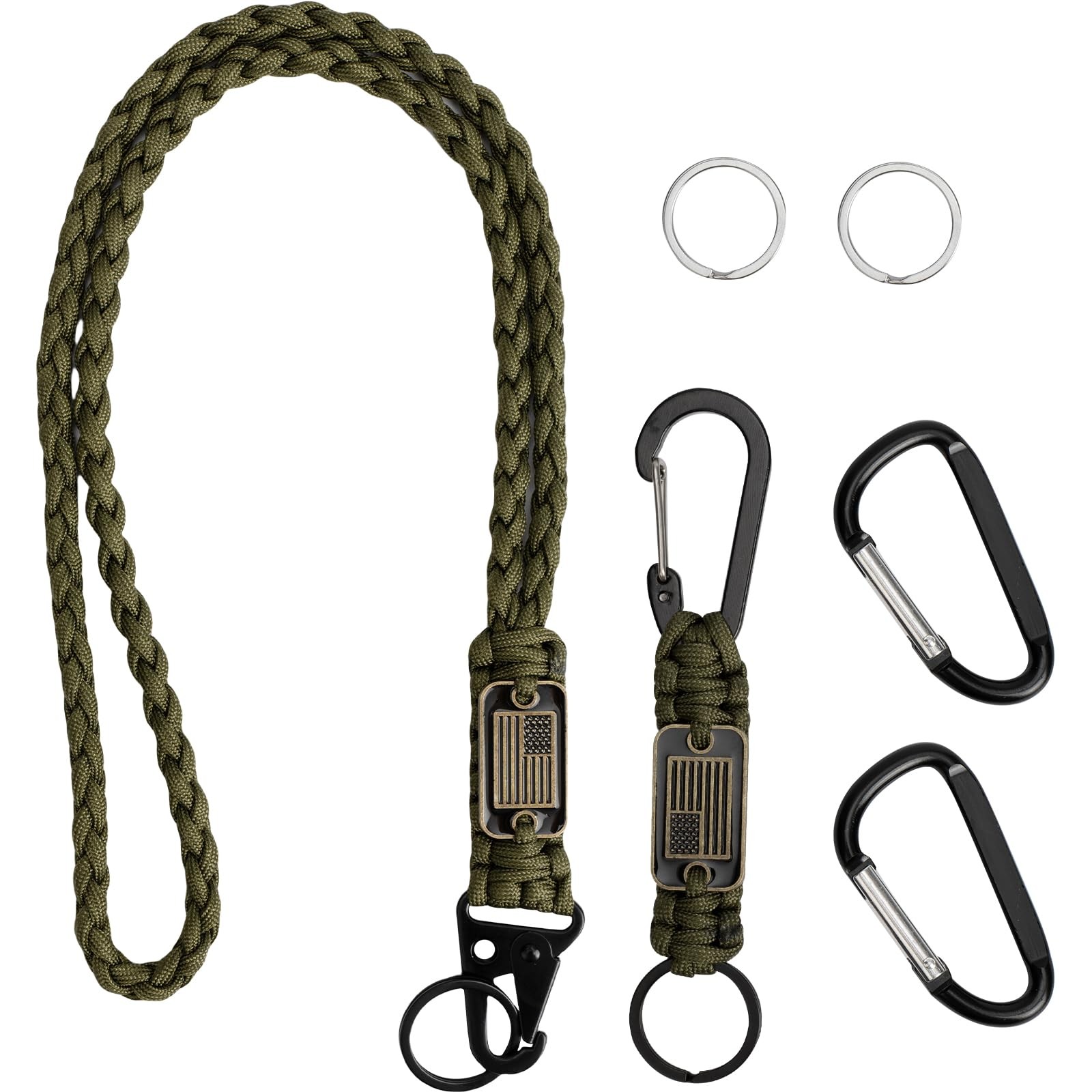 2 Pcs Paracord Lanyard Keychain, 1* Long and Small, Army Green