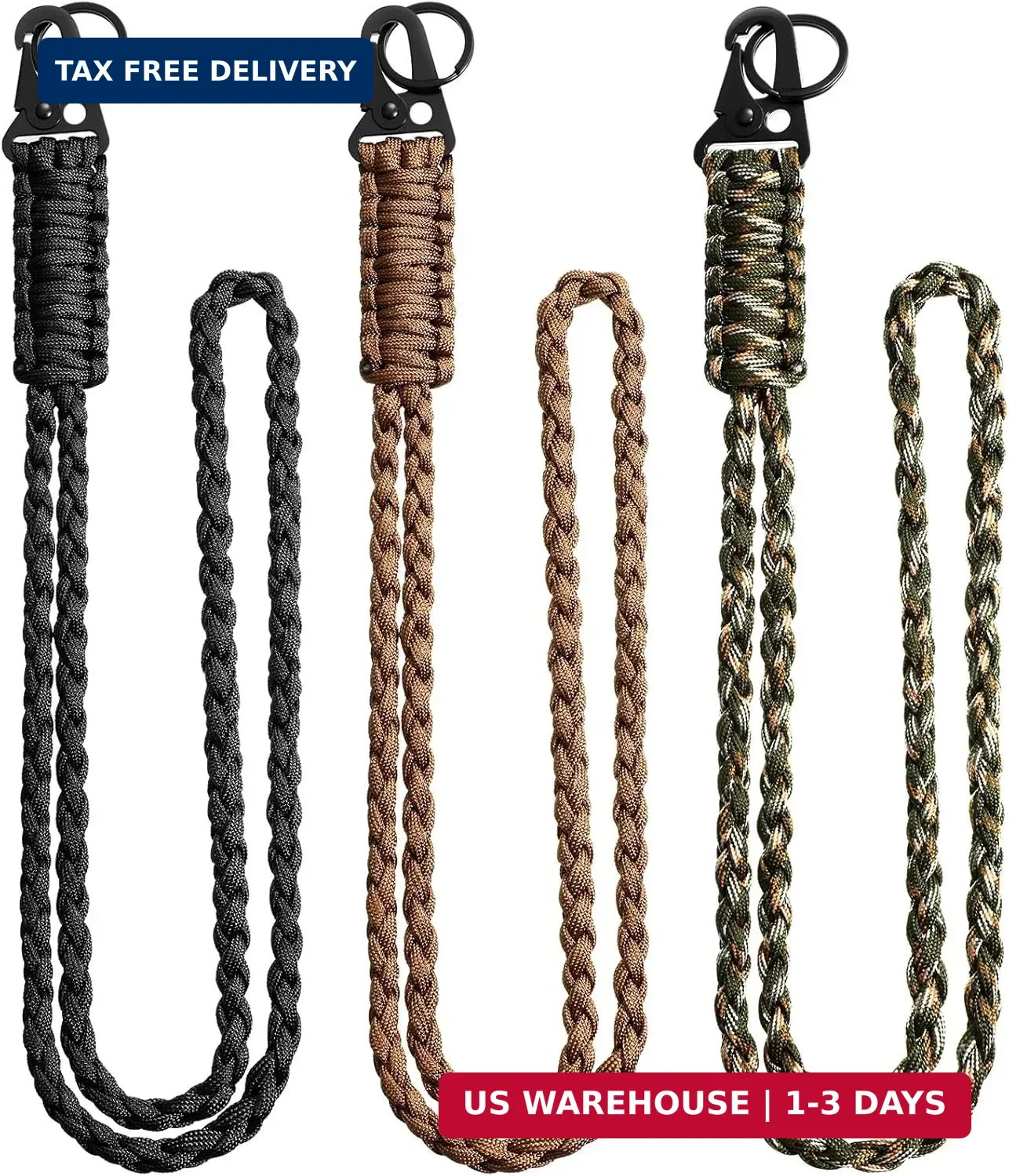 Shappy 3 Pieces Heavy Duty Paracord Lanyard Keychains Braided 550 Lanyard Keycha