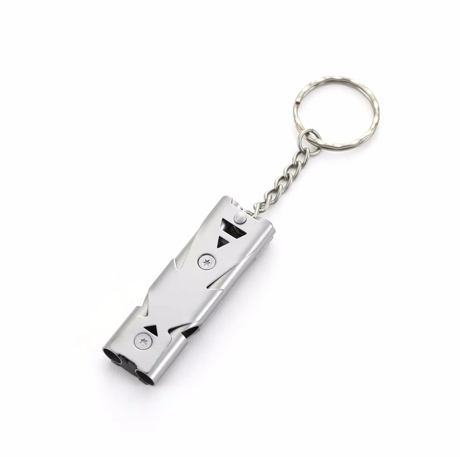 1pc Stainless Steel Double Tube Survival Whistle High Frequency Emergency Signal