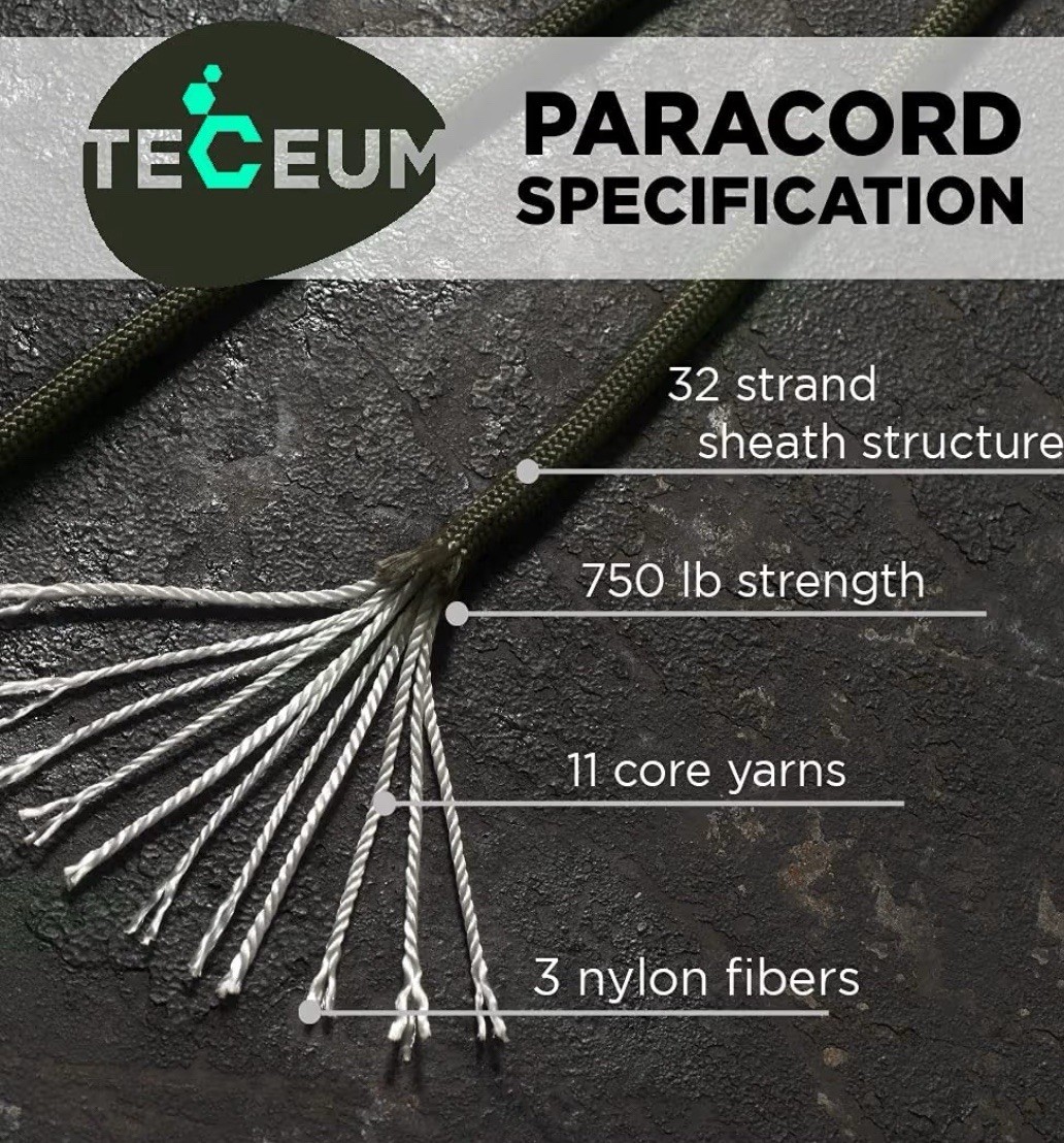 Teceum 750 Lb 200 Ft Paracord Type IV 4 Green 32 Strand 11 Core 4 Mm Nylon
