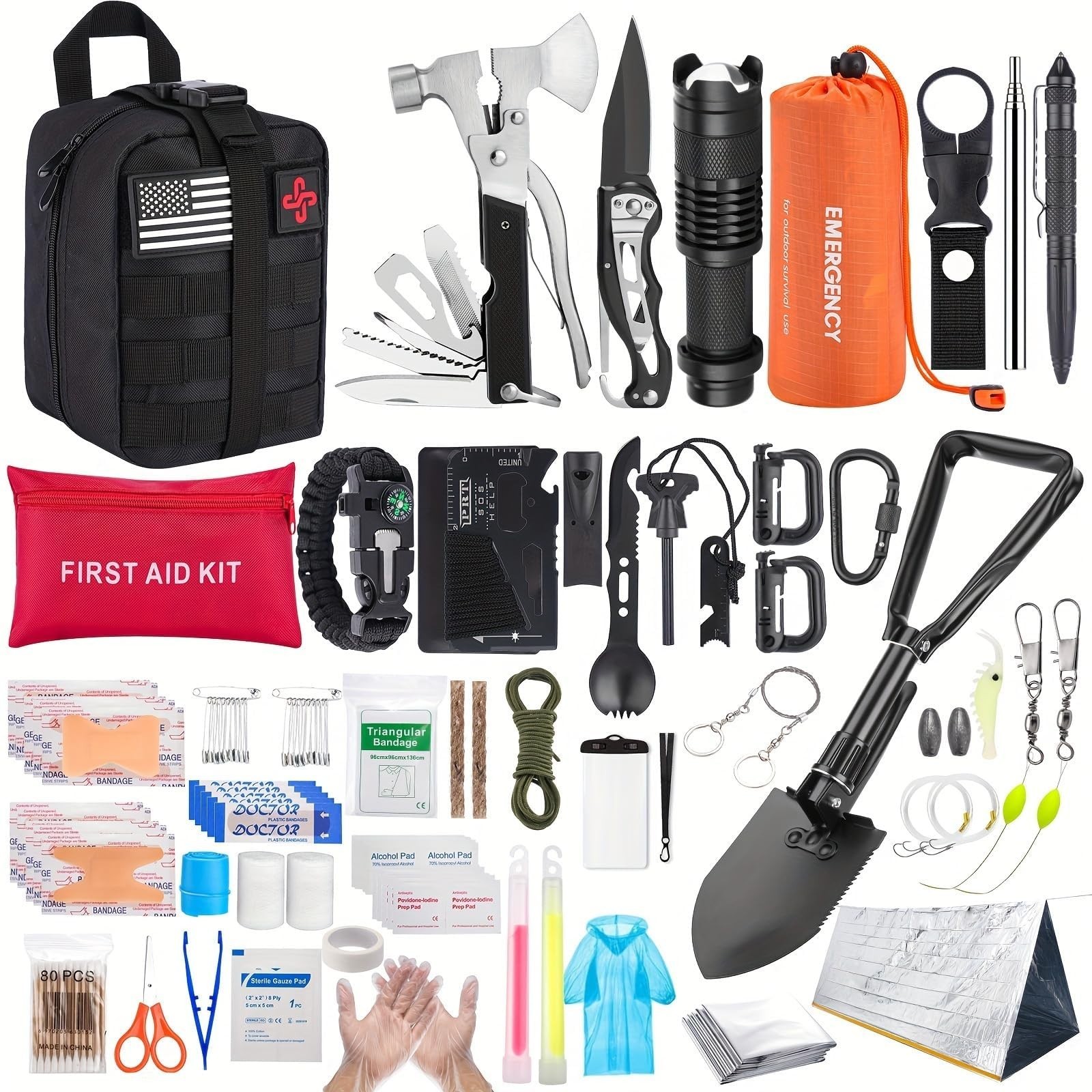252Pcs Survival Gear Kit with Molle Bag, First Aid & Emergency Tent for Hiking,