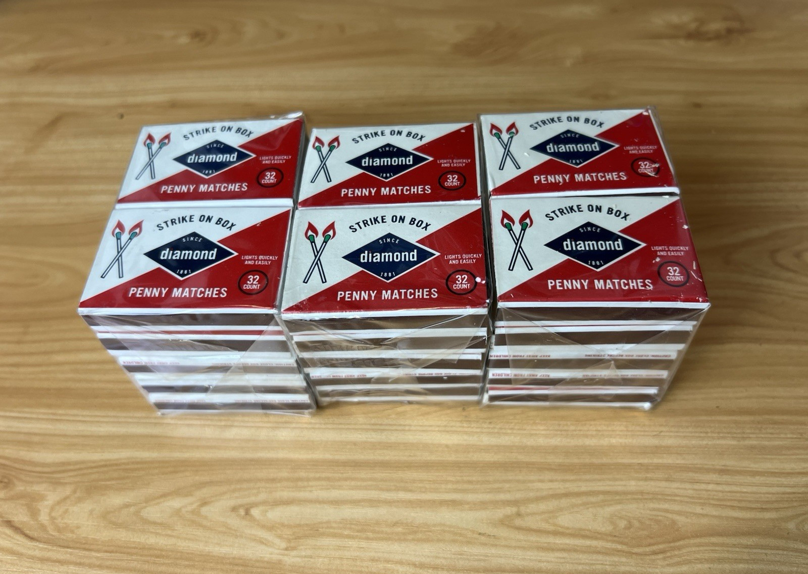 Wooden Matches 960 Count Strike On Box – Diamond 3 Packs of 10 Small Penny Match