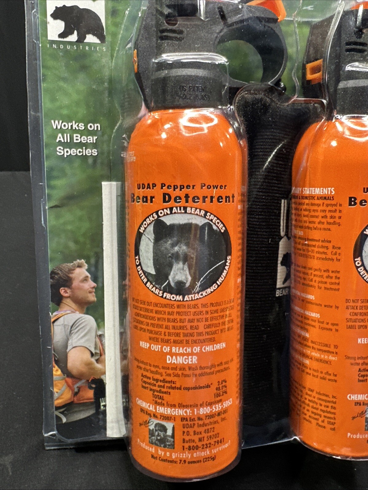 Lot of 2 UDAP Pepper Power Bear Spray Repellant With 2 Holsters 30 Foot Fog