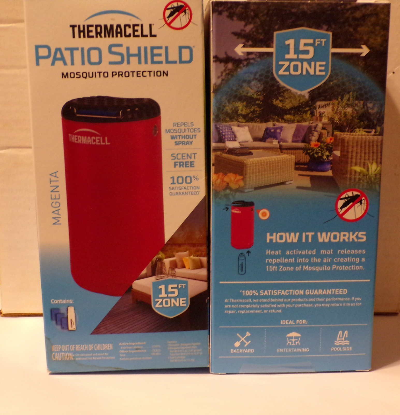 TWO Thermacell Patio Shield Mosquito Repeller 15 Ft Protection Red