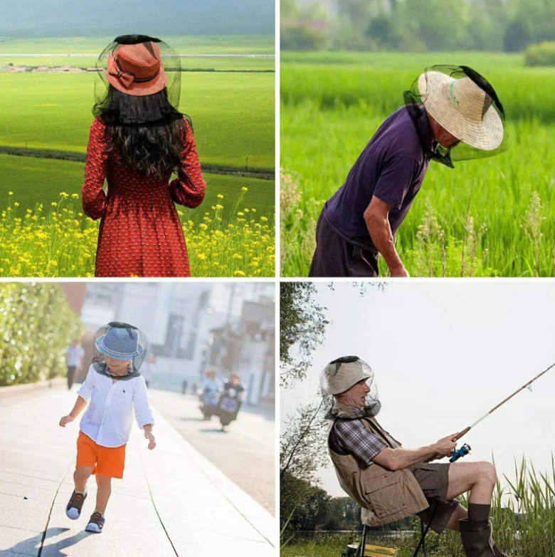 2Pcs Anti-Mosquito Bug Bee Insect Head Net Hat Cap Sun Protection Fishing Hiking