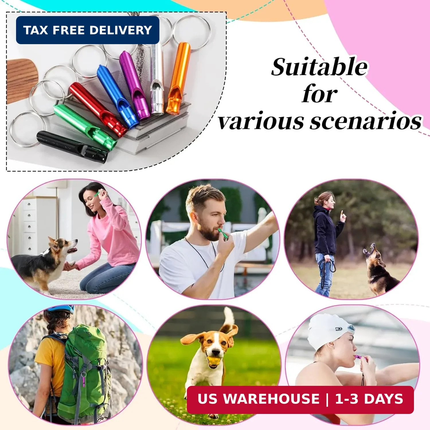 120 Pcs Bulk Emergency Whistles Aluminum Survival Whistle with Keychain 7 Colors