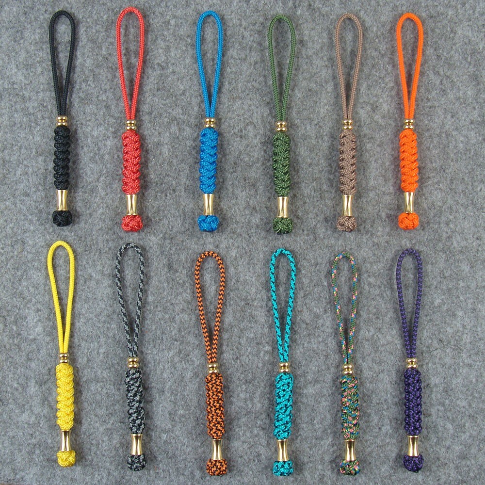 2 Pack Handmade 2mm Paracord Knife Lanyard With Brass Beads / Knife Beads