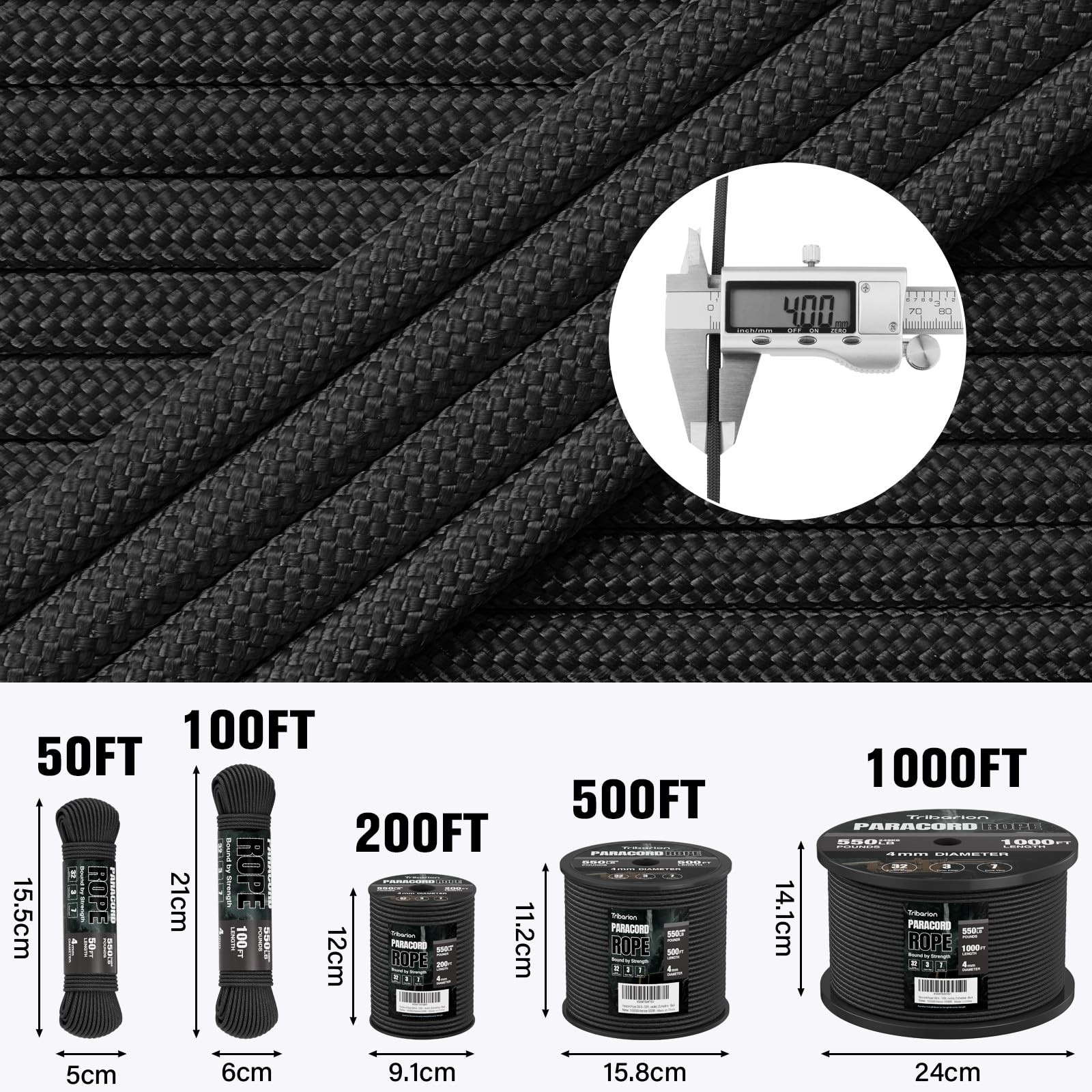 Paracord Rope 550 lb – 200ft 5/32″ Parachute Cord 4MM 7-Strand para Cord – He…
