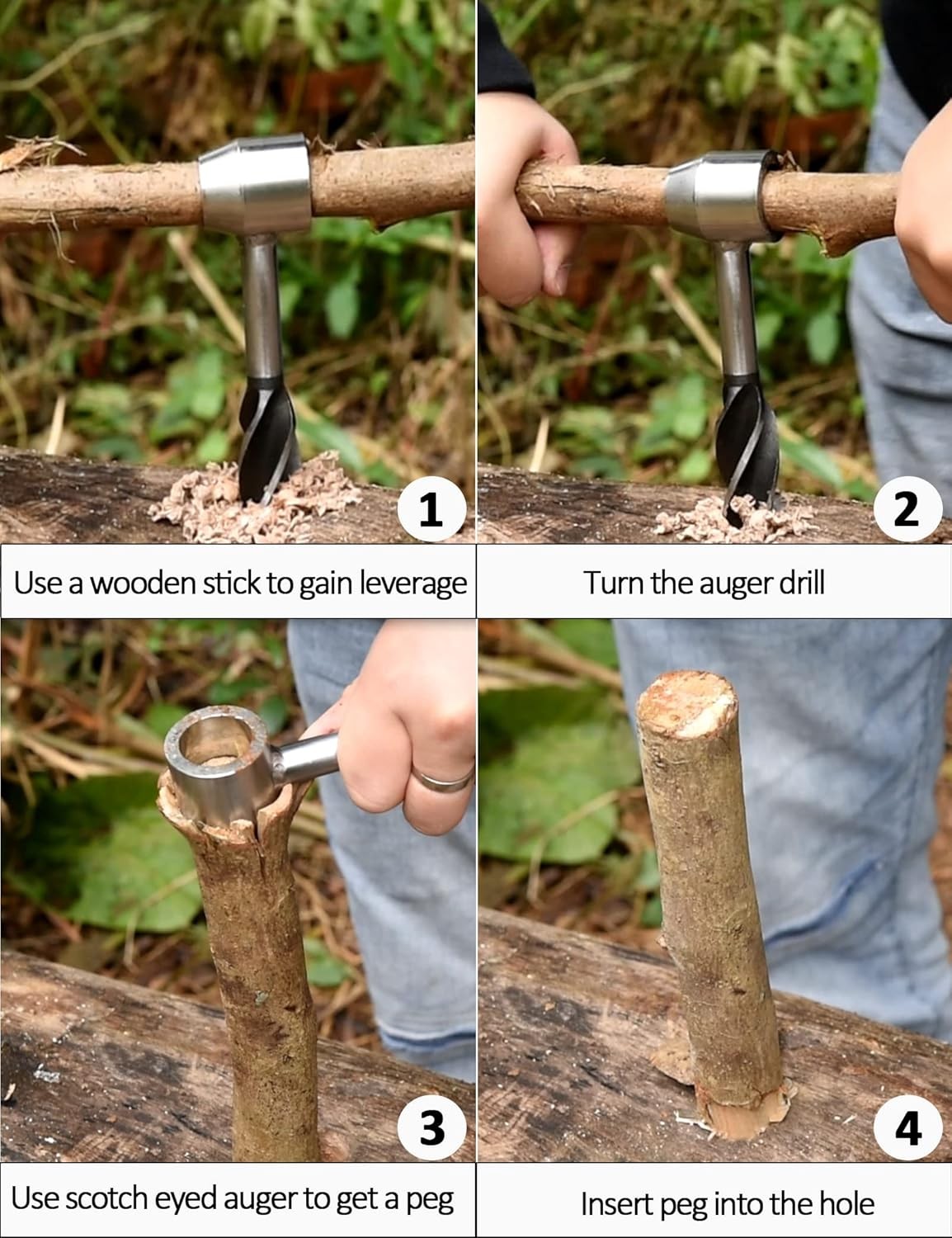 Bushcraft hand auger settlers wrench manual hole drill for survival & camping