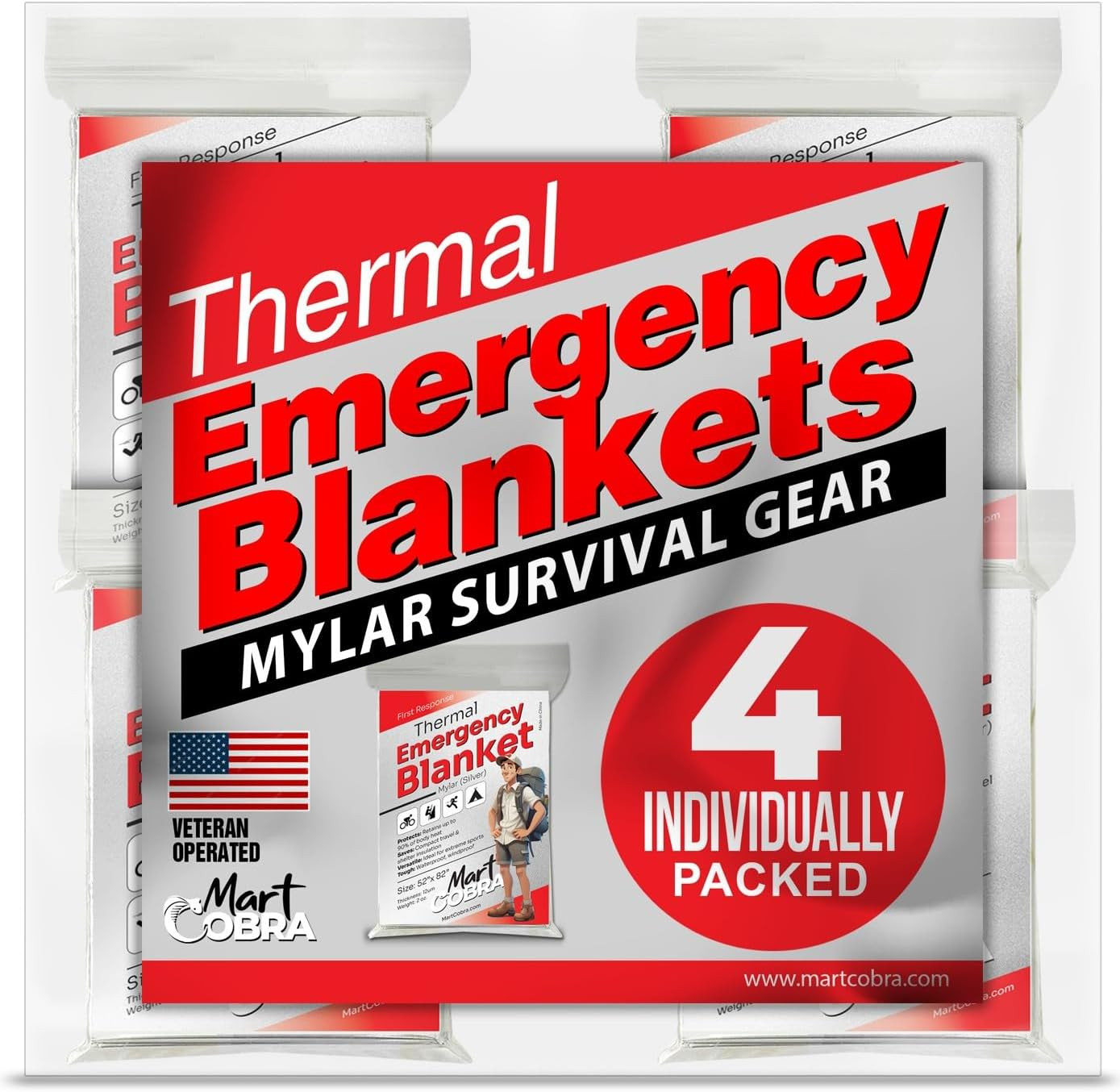 Emergency Blanket -Pack Space Mylar Blankets Survival Gear and Supplies Reusable
