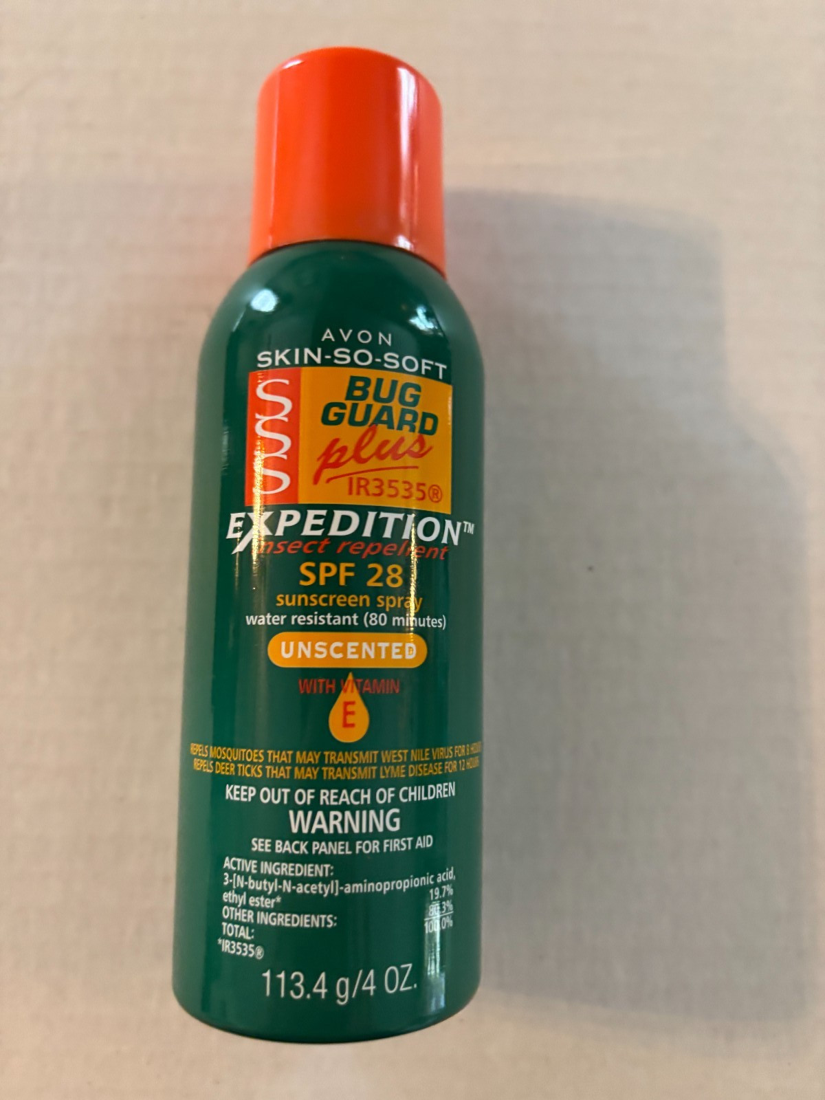 Avon SSS Bug Guard Plus IR3535 Expedition SPF 28. Unscented Aerosol. 4oz